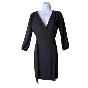 J Crew Wrap Dress Womens 00 Black Crepe Career Classic Wardrobe Staple Cocktail